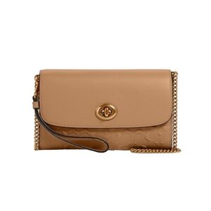 New Coach Taupe Chain Crossbody Bag in Signature Canvas